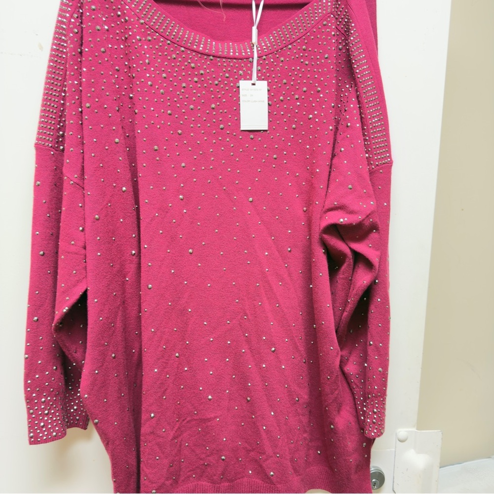 Wine/Burgendy‎ Vila Milano Studded Women's sweater 2x